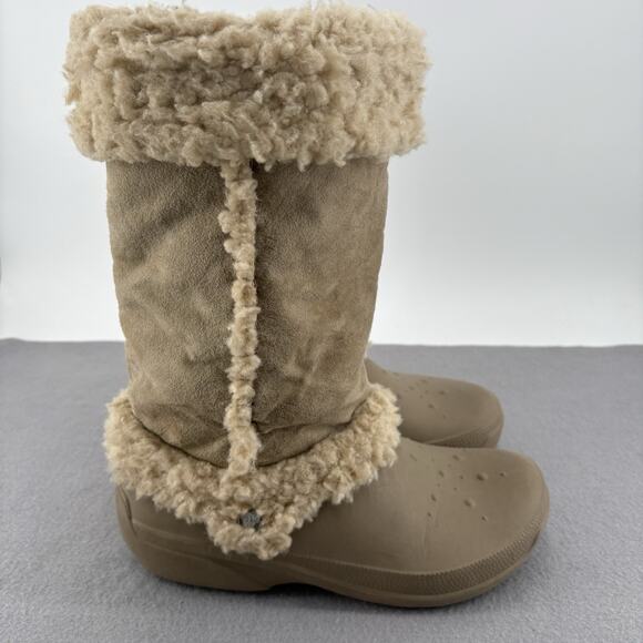 Crocs Womens Nadia Faux Fur Sherpa Lined Winder Boots Clogs Size 10 Tan Cream - Picture 5 of 13